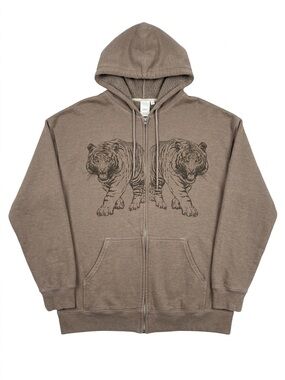 Project Social T Taupe Zip Hoodie with Twin Tiger Print